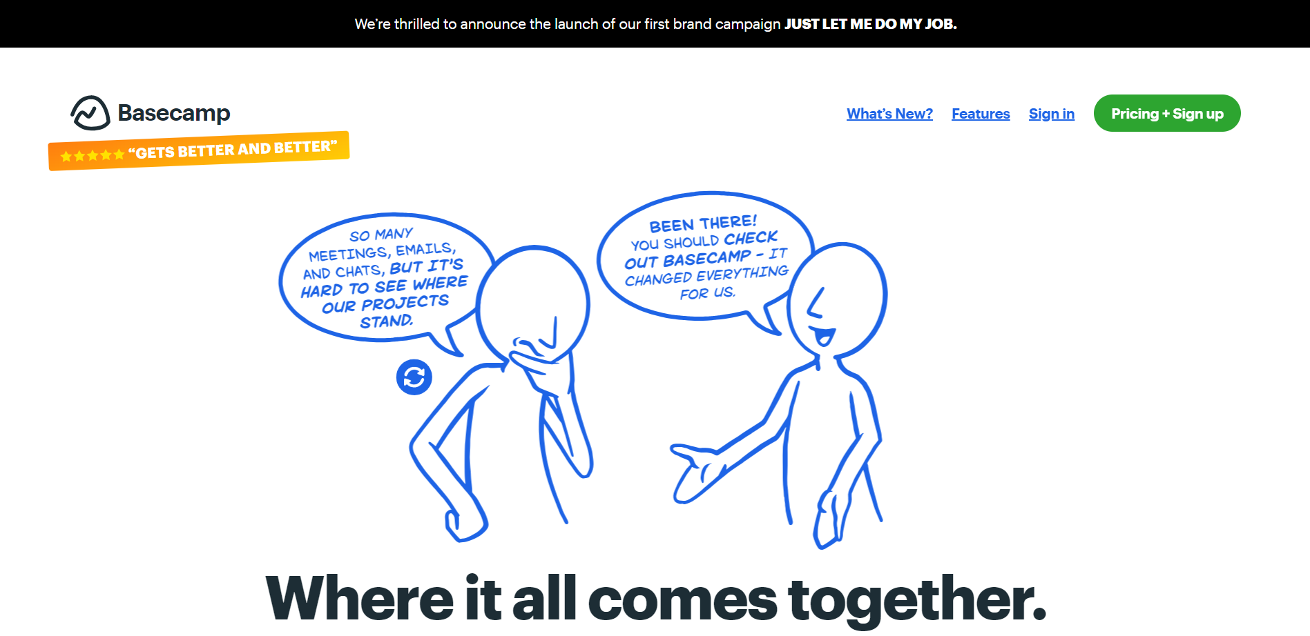 minimalist website design of basecamp.com