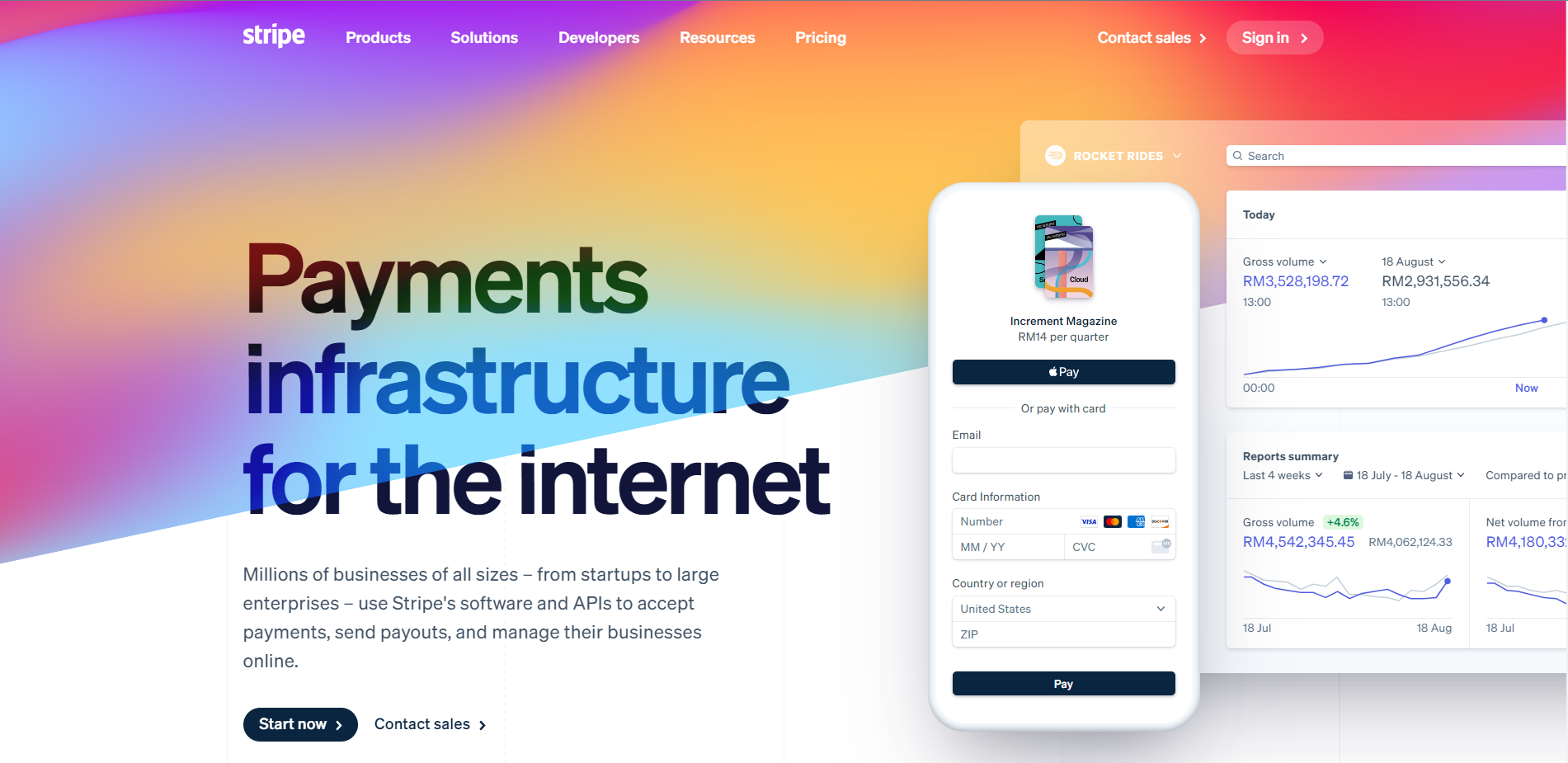 minimalist website design example of stripe.com