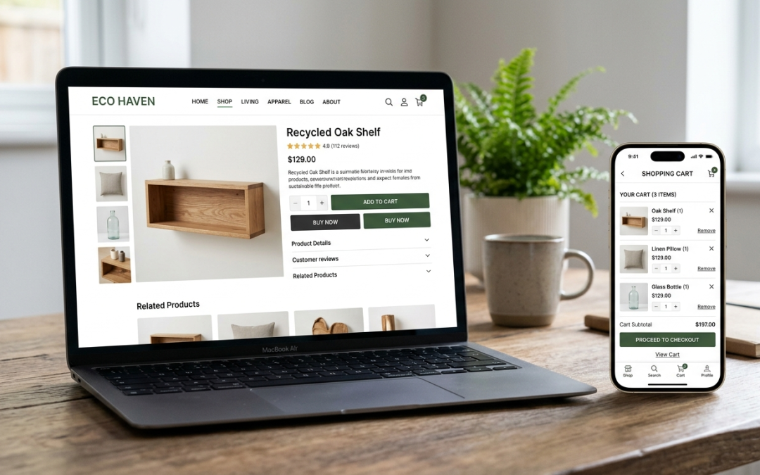 Modern ecommerce website design shown on multiple devices highlighting online business store interface and user experience